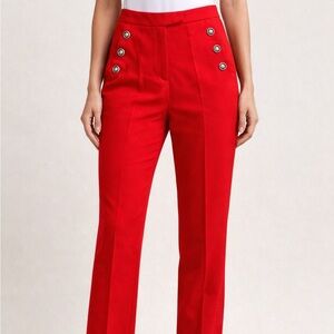 Zara Red High Rise Pleated Straight Leg Trousers Small